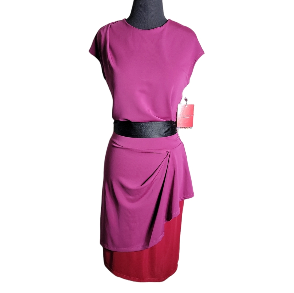 Narciso Rodriguez women's colorblock draped layered cap sleeve dress XS